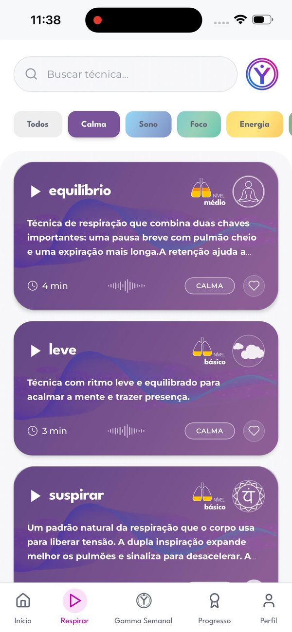 Tela do app Gamma Respira