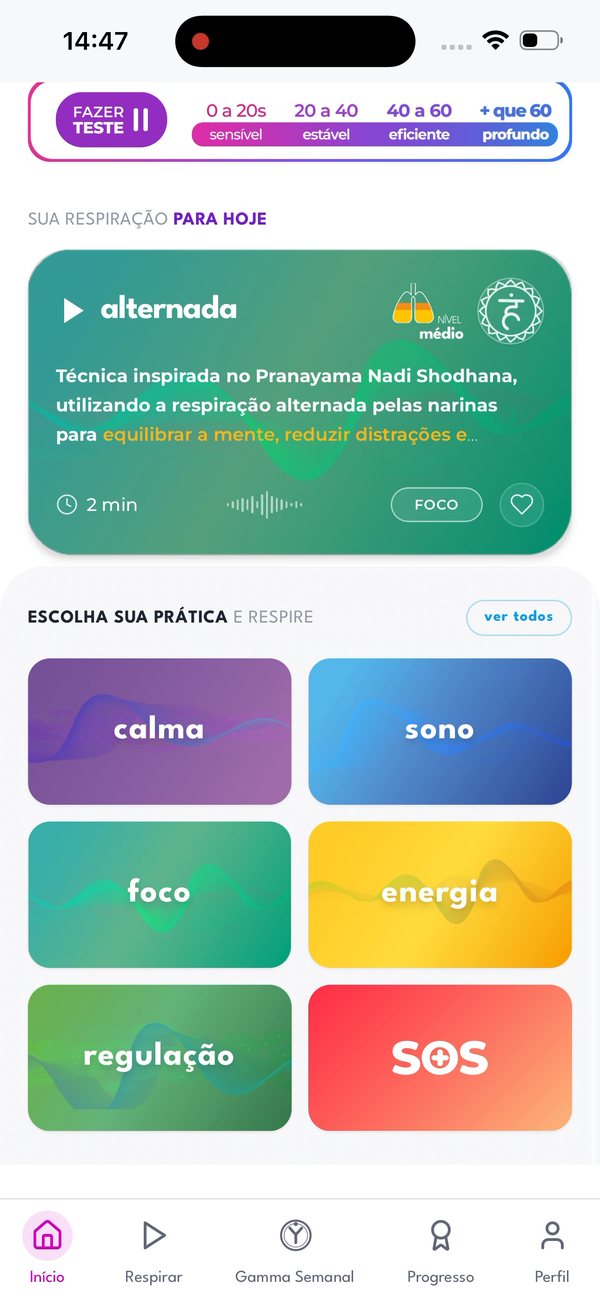 Tela do app Gamma Respira
