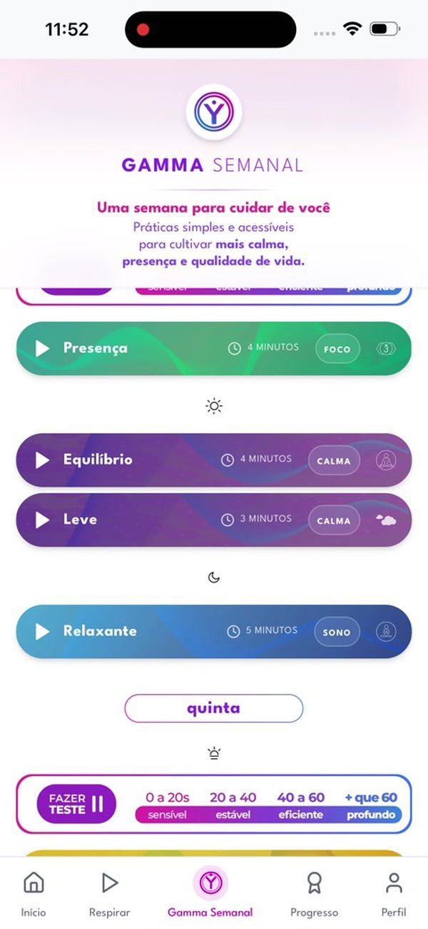 Tela do app Gamma Respira