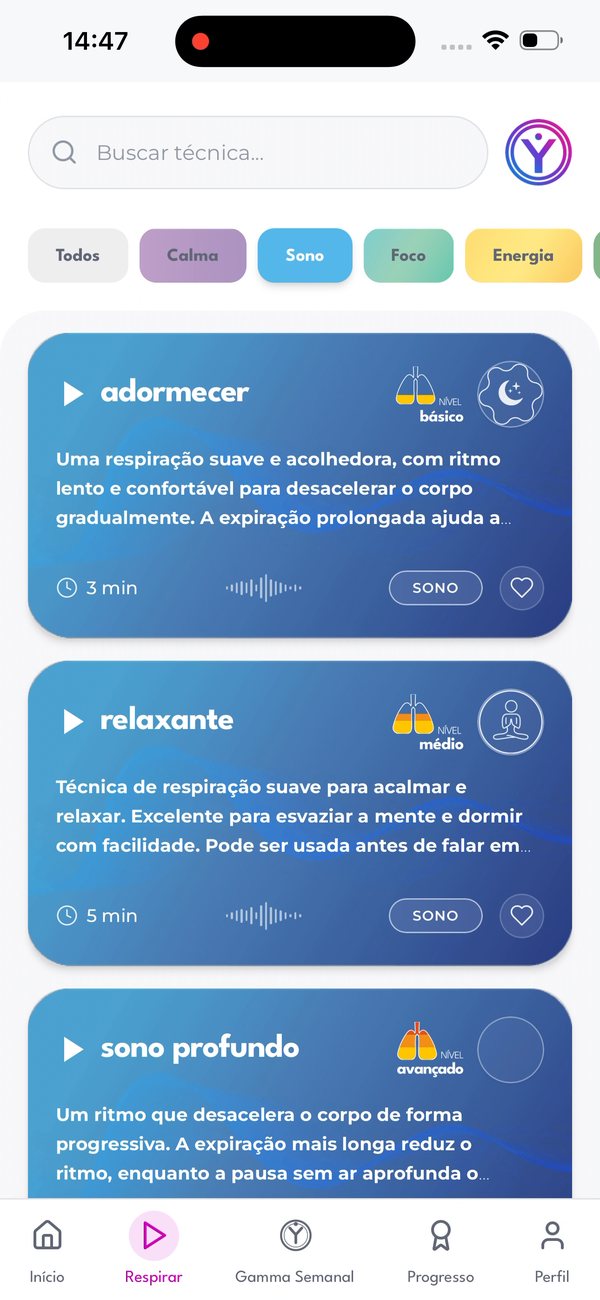 Tela do app Gamma Respira