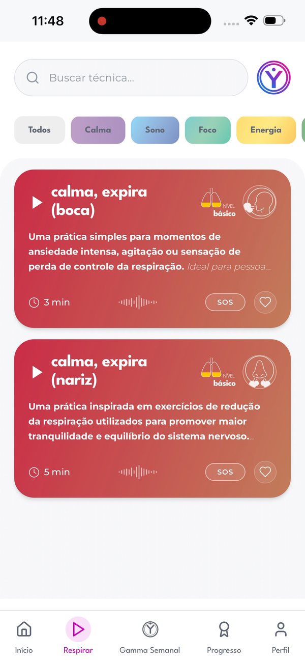 Tela do app Gamma Respira